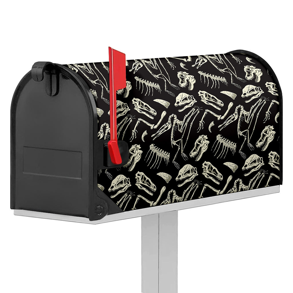 Monochrome Dinosaur Fossil Pattern Print Mailbox Cover