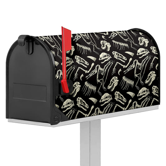 Monochrome Dinosaur Fossil Pattern Print Mailbox Cover