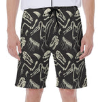 Monochrome Dinosaur Fossil Pattern Print Men's Beach Shorts