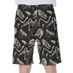 Monochrome Dinosaur Fossil Pattern Print Men's Beach Shorts
