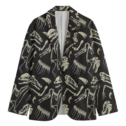 Monochrome Dinosaur Fossil Pattern Print Men's Blazer