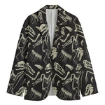 Monochrome Dinosaur Fossil Pattern Print Men's Blazer