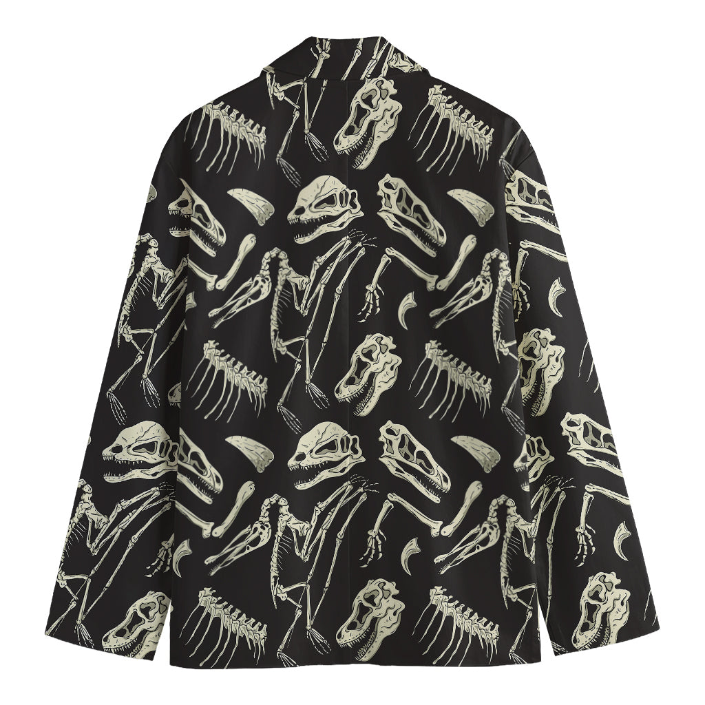 Monochrome Dinosaur Fossil Pattern Print Men's Blazer