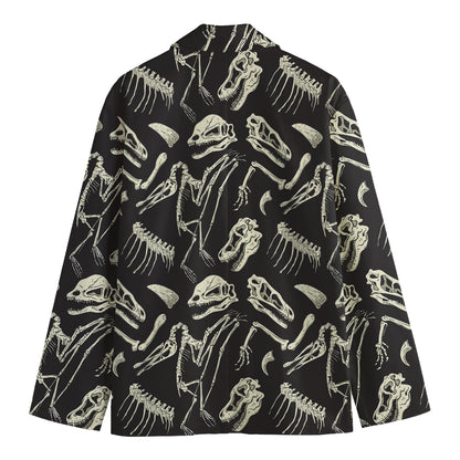 Monochrome Dinosaur Fossil Pattern Print Men's Blazer