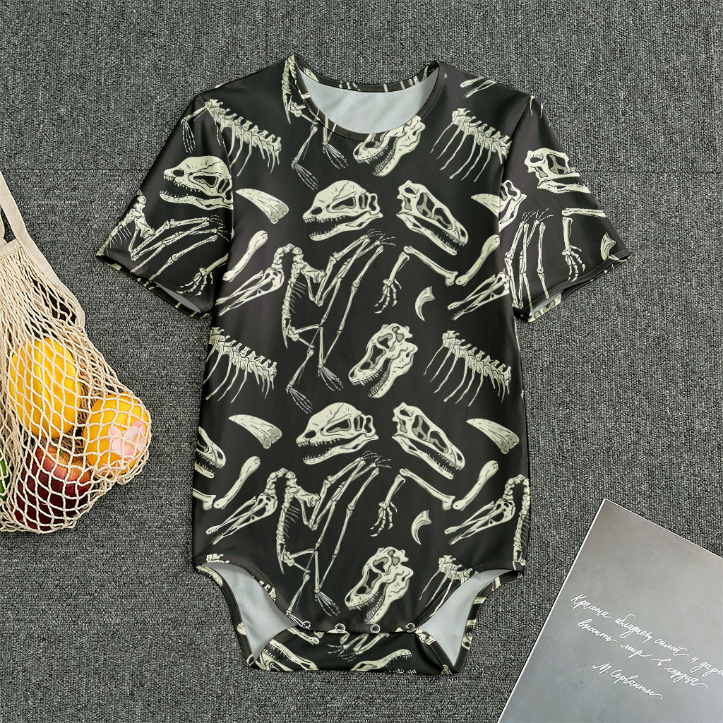 Monochrome Dinosaur Fossil Pattern Print Men's Bodysuit