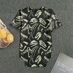 Monochrome Dinosaur Fossil Pattern Print Men's Bodysuit