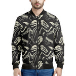 Monochrome Dinosaur Fossil Pattern Print Men's Bomber Jacket