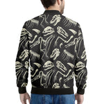 Monochrome Dinosaur Fossil Pattern Print Men's Bomber Jacket