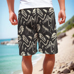 Monochrome Dinosaur Fossil Pattern Print Men's Cargo Shorts