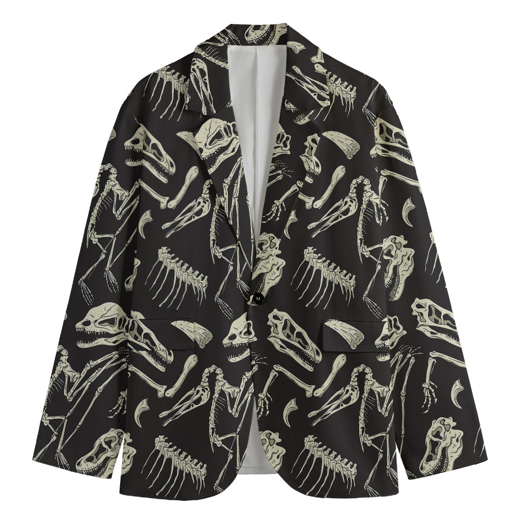Monochrome Dinosaur Fossil Pattern Print Men's Cotton Blazer