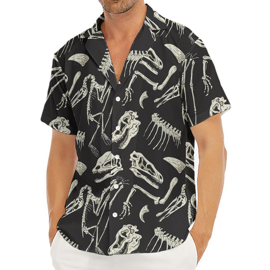 Monochrome Dinosaur Fossil Pattern Print Men's Deep V-Neck Shirt