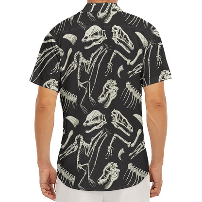 Monochrome Dinosaur Fossil Pattern Print Men's Deep V-Neck Shirt