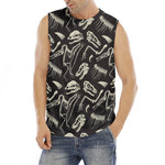 Monochrome Dinosaur Fossil Pattern Print Men's Fitness Tank Top