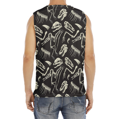 Monochrome Dinosaur Fossil Pattern Print Men's Fitness Tank Top