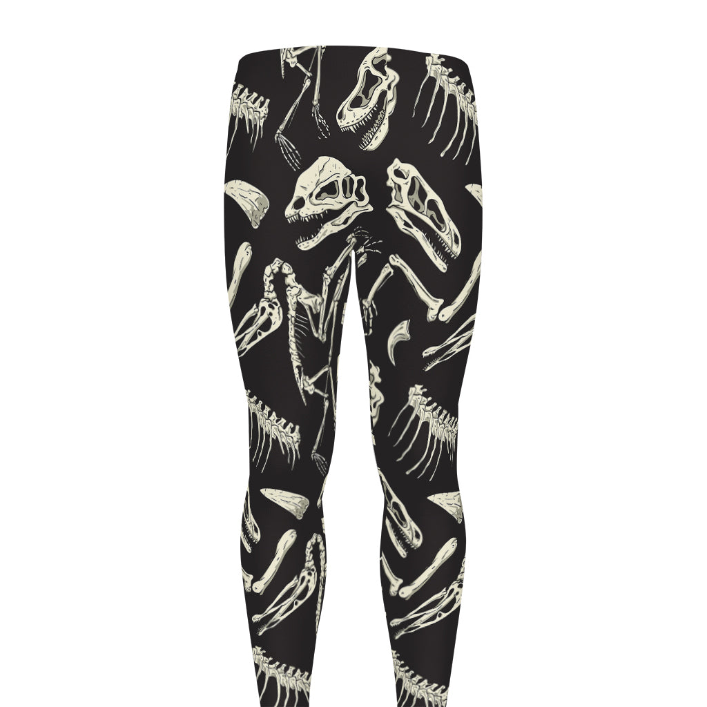 Monochrome Dinosaur Fossil Pattern Print Men's leggings