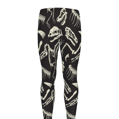 Monochrome Dinosaur Fossil Pattern Print Men's leggings
