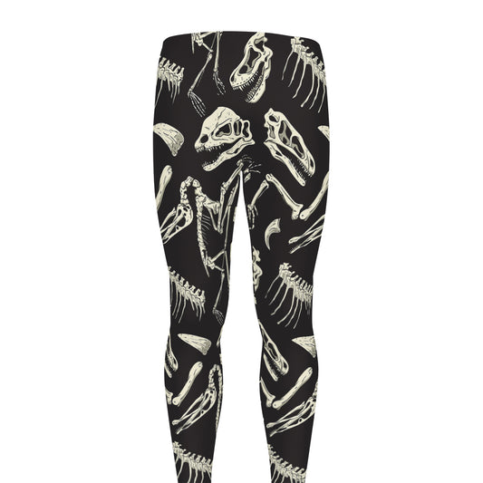 Monochrome Dinosaur Fossil Pattern Print Men's leggings
