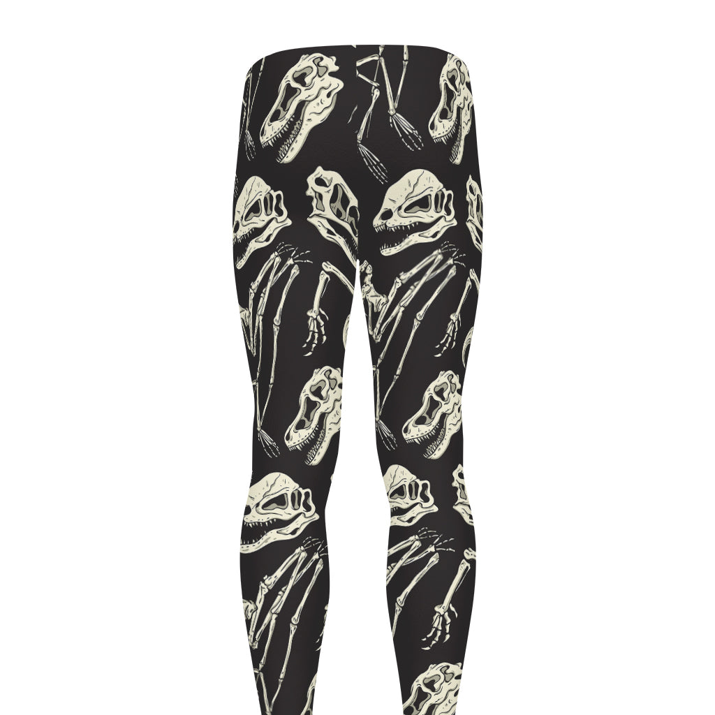 Monochrome Dinosaur Fossil Pattern Print Men's leggings