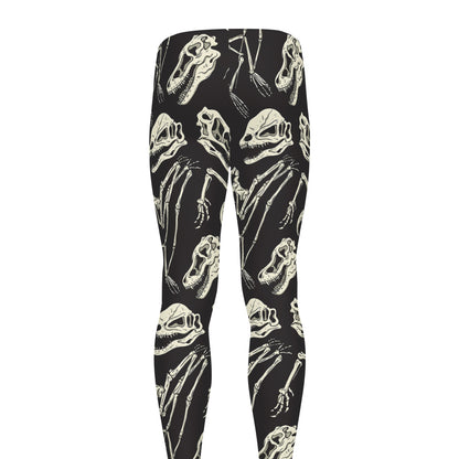 Monochrome Dinosaur Fossil Pattern Print Men's leggings
