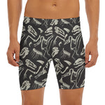 Monochrome Dinosaur Fossil Pattern Print Men's Long Boxer Briefs