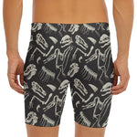 Monochrome Dinosaur Fossil Pattern Print Men's Long Boxer Briefs