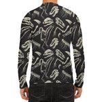 Monochrome Dinosaur Fossil Pattern Print Men's Long Sleeve Rash Guard