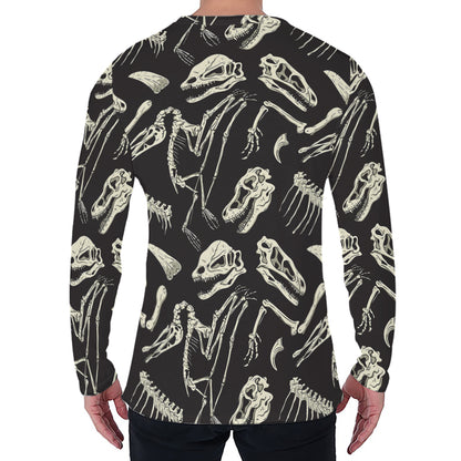 Monochrome Dinosaur Fossil Pattern Print Men's Long Sleeve T-Shirt