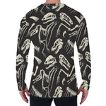 Monochrome Dinosaur Fossil Pattern Print Men's Long Sleeve T-Shirt