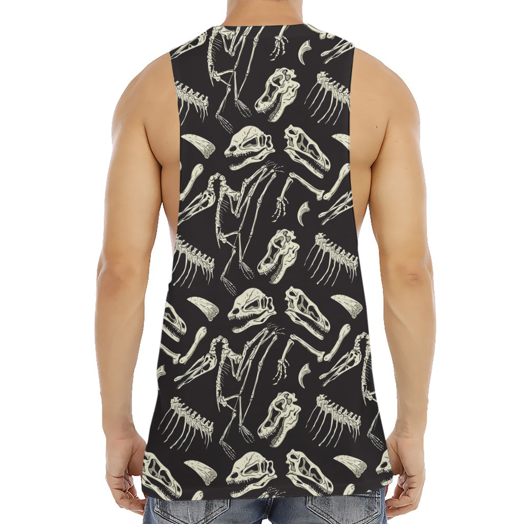 Monochrome Dinosaur Fossil Pattern Print Men's Muscle Tank Top