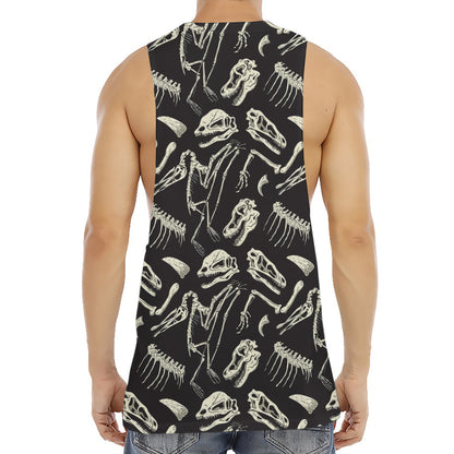 Monochrome Dinosaur Fossil Pattern Print Men's Muscle Tank Top