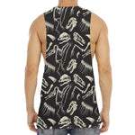 Monochrome Dinosaur Fossil Pattern Print Men's Muscle Tank Top