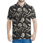 Monochrome Dinosaur Fossil Pattern Print Men's Polo Shirt