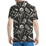 Monochrome Dinosaur Fossil Pattern Print Men's Polo Shirt