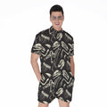 Monochrome Dinosaur Fossil Pattern Print Men's Romper