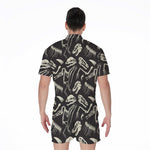 Monochrome Dinosaur Fossil Pattern Print Men's Rompers