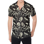 Monochrome Dinosaur Fossil Pattern Print Men's Shirt