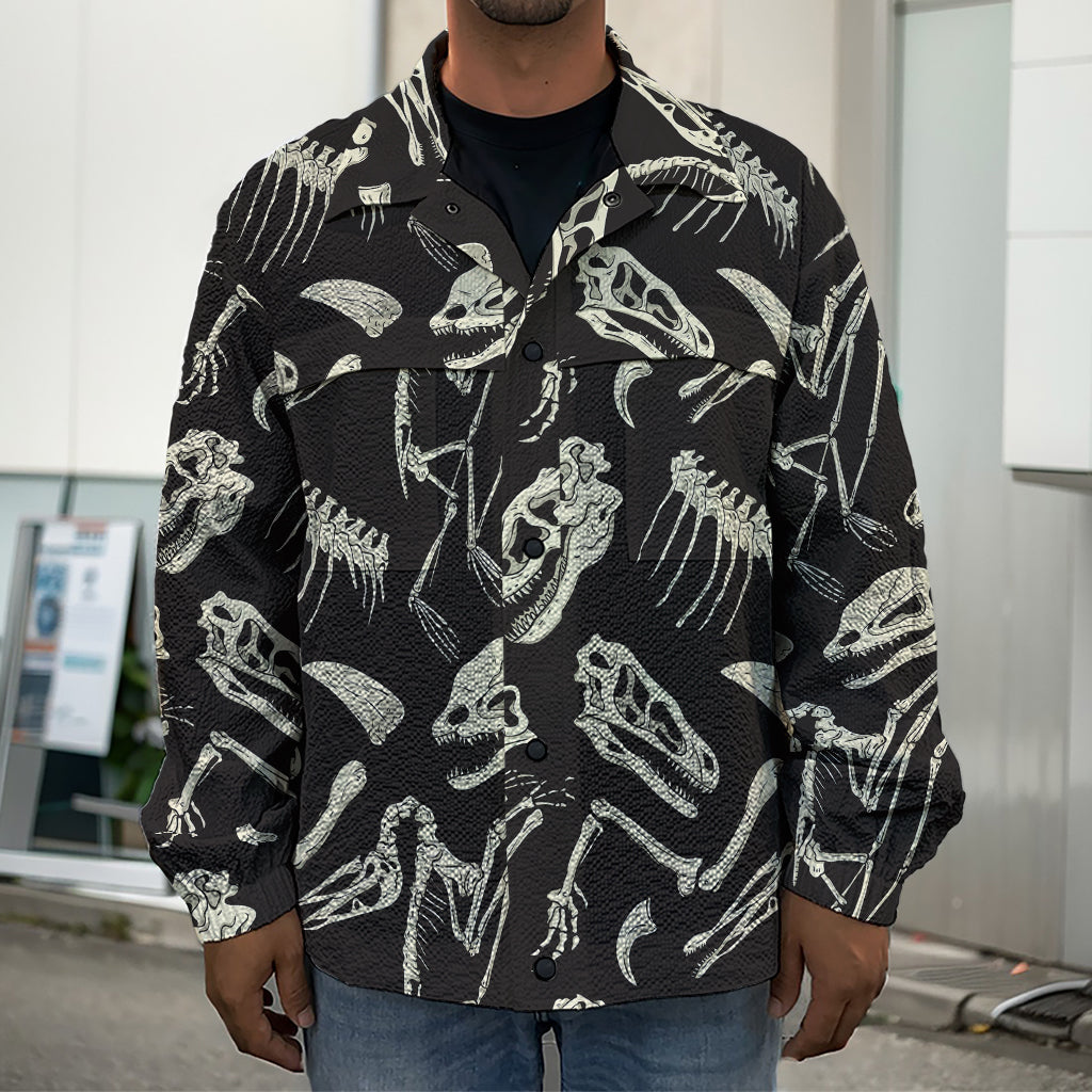 Monochrome Dinosaur Fossil Pattern Print Men's Shirt Jacket
