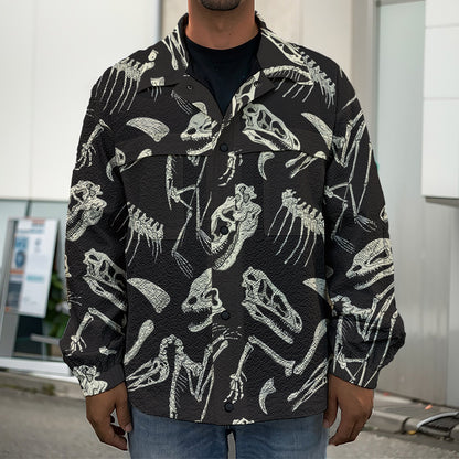 Monochrome Dinosaur Fossil Pattern Print Men's Shirt Jacket