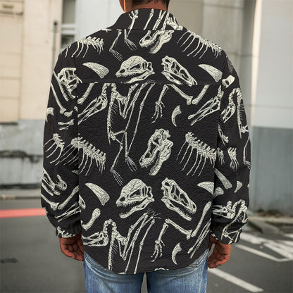 Monochrome Dinosaur Fossil Pattern Print Men's Shirt Jacket