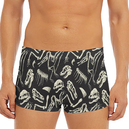 Monochrome Dinosaur Fossil Pattern Print Men's Short Boxer Briefs