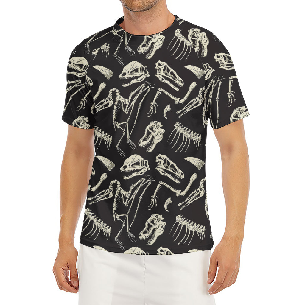 Monochrome Dinosaur Fossil Pattern Print Men's Short Sleeve Rash Guard