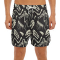 Monochrome Dinosaur Fossil Pattern Print Men's Split Running Shorts