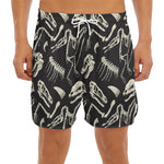 Monochrome Dinosaur Fossil Pattern Print Men's Split Running Shorts