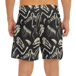 Monochrome Dinosaur Fossil Pattern Print Men's Split Running Shorts