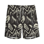 Monochrome Dinosaur Fossil Pattern Print Men's Sports Shorts