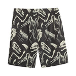 Monochrome Dinosaur Fossil Pattern Print Men's Sports Shorts