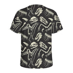 Monochrome Dinosaur Fossil Pattern Print Men's Sports T-Shirt