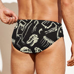Monochrome Dinosaur Fossil Pattern Print Men's Swim Briefs