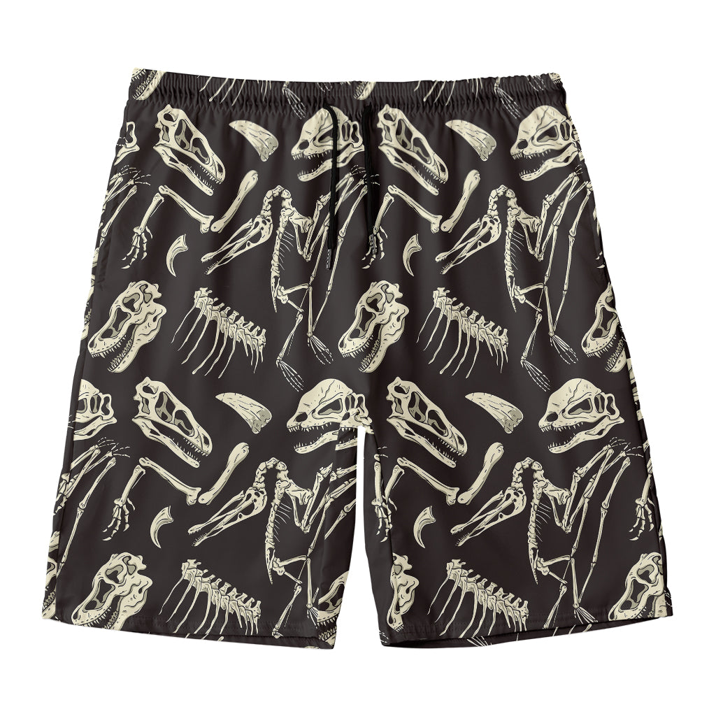 Monochrome Dinosaur Fossil Pattern Print Men's Swim Trunks