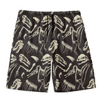 Monochrome Dinosaur Fossil Pattern Print Men's Swim Trunks